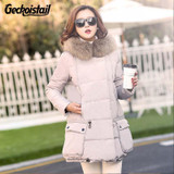 Geckoistail New Winter Fashion Womens Parka Jackets Fur Collar Hooded Down Cotton Warm Women Parka Coats Removable Hat Outerwear