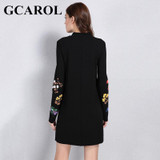 GCAROL New Autumn Winter Floral Printed Dress Stand Collar Full Sleeve Fashion Vintage Female Dress