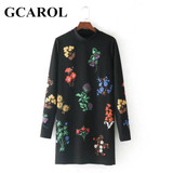 GCAROL New Autumn Winter Floral Printed Dress Stand Collar Full Sleeve Fashion Vintage Female Dress
