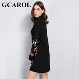 GCAROL New Autumn Winter Floral Printed Dress Stand Collar Full Sleeve Fashion Vintage Female Dress