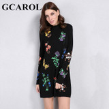 GCAROL New Autumn Winter Floral Printed Dress Stand Collar Full Sleeve Fashion Vintage Female Dress