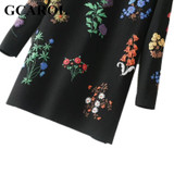 GCAROL New Autumn Winter Floral Printed Dress Stand Collar Full Sleeve Fashion Vintage Female Dress