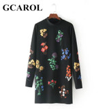 GCAROL New Autumn Winter Floral Printed Dress Stand Collar Full Sleeve Fashion Vintage Female Dress