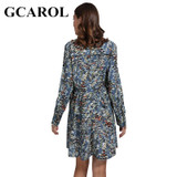 GCAROL New Arrival Stand Collar Women Floral Dress Pleased Cuff Sleeve High Quality Vintage Female Floral Dress