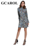 GCAROL New Arrival Stand Collar Women Floral Dress Pleased Cuff Sleeve High Quality Vintage Female Floral Dress