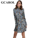 GCAROL New Arrival Stand Collar Women Floral Dress Pleased Cuff Sleeve High Quality Vintage Female Floral Dress