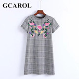 GCAROL New Arrival Embroidered Floral Plaid Women Dress British Style Mini Dress High Quality Vintage Female Dress