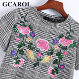 GCAROL New Arrival Embroidered Floral Plaid Women Dress British Style Mini Dress High Quality Vintage Female Dress