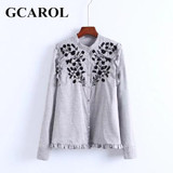 GCAROL New Arrival Embroidered Black Floral Women Blouse Stand Collar Ruffles OL Shirt Elegant Vintage Female Tops For 4 Season