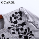 GCAROL New Arrival Embroidered Black Floral Women Blouse Stand Collar Ruffles OL Shirt Elegant Vintage Female Tops For 4 Season