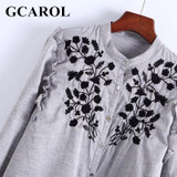GCAROL New Arrival Embroidered Black Floral Women Blouse Stand Collar Ruffles OL Shirt Elegant Vintage Female Tops For 4 Season