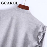 GCAROL New Arrival Embroidered Black Floral Women Blouse Stand Collar Ruffles OL Shirt Elegant Vintage Female Tops For 4 Season