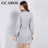 GCAROL 2018 Early Spring New Black Floral Embroidered Women Dress Stand Collar Vintage Dress Mid Waist Pleated Dress