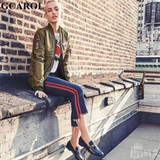 GCAROL 2017 Women Striped Spliced  Denim Jeans Fashion High Waist Ankle-Length Flare Pants Early Spring Summer Jeans