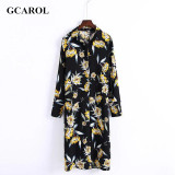 GCAROL 2017 Women New Arrival Floral Dress With Sashes Retor OL Shirt Dress Low-Profile High Quality Mid-Calf Dress For Ladies