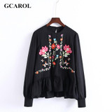 GCAROL 2017 Women Floral Embroidery Ruffles Thin Blouse High Quality Shirt Fashion Vintage Tops Retro Blouse For Ladies