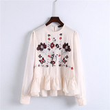 GCAROL 2017 Women Floral Embroidery Ruffles Thin Blouse High Quality Shirt Fashion Vintage Tops Retro Blouse For Ladies
