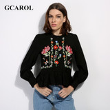 GCAROL 2017 Women Floral Embroidery Ruffles Thin Blouse High Quality Shirt Fashion Vintage Tops Retro Blouse For Ladies