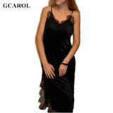 GCAROL 2017 Women Euro Style Velvet Lace Spliced Dress Straps Adjustable Soft Handle Euro Style Sexy Party Lace Dress