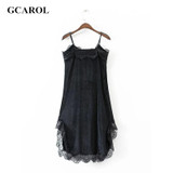 GCAROL 2017 Women Euro Style Velvet Lace Spliced Dress Straps Adjustable Soft Handle Euro Style Sexy Party Lace Dress