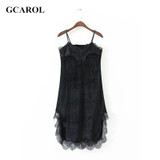 GCAROL 2017 Women Euro Style Velvet Lace Spliced Dress Straps Adjustable Soft Handle Euro Style Sexy Party Lace Dress