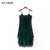 GCAROL 2017 Women Euro Style Velvet Lace Spliced Dress Straps Adjustable Soft Handle Euro Style Sexy Party Lace Dress