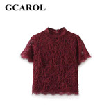 GCAROL 2017 Women Euro Style Lace Knitting Blouse Translucent Blouse Fashion Sexy Lace Cropped Tops New Summer Spring Clothing