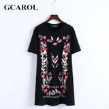 GCAROL 2017 Women Floral Embroidery Jacquard Dress Euro Style  Casual Fashion Black Dress Eearly Spring Summer Dress