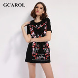 GCAROL 2017 Women Floral Embroidery Jacquard Dress Euro Style  Casual Fashion Black Dress Eearly Spring Summer Dress
