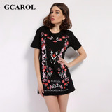 GCAROL 2017 Women Floral Embroidery Jacquard Dress Euro Style  Casual Fashion Black Dress Eearly Spring Summer Dress