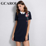 GCAROL 2017 Women Euro Style Floral Embroidery Dress Peter Collar Design High Quality Stretch Mini Vintage Dress For Ladies