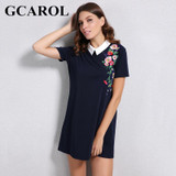 GCAROL 2017 Women Euro Style Floral Embroidery Dress Peter Collar Design High Quality Stretch Mini Vintage Dress For Ladies