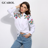 GCAROL 2017 Women Embroidry Floral Blouse Turn-Dowm Collar White Floral Shirt Oversize OL Fashion High Quality Tops FOr 4 Season