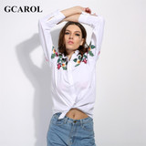 GCAROL 2017 Women Embroidry Floral Blouse Turn-Dowm Collar White Floral Shirt Oversize OL Fashion High Quality Tops FOr 4 Season