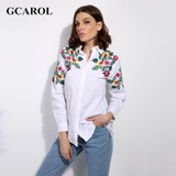 GCAROL 2017 Women Embroidry Floral Blouse Turn-Dowm Collar White Floral Shirt Oversize OL Fashion High Quality Tops FOr 4 Season