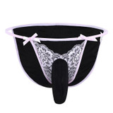 Gay Mens Lingerie Bikini Briefs Sexy Lace Lingerie Underwear Underpants with Bowknots Closed Penis Sheath with Stitched Bowknots