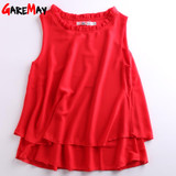 GAREMAY Women Summer Tops Sleeveless Feminine Blouses Loose Ruffle White Shirt Fashion Chiffon Blouse For Women Blusas 001A
