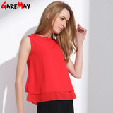GAREMAY Women Summer Tops Sleeveless Feminine Blouses Loose Ruffle White Shirt Fashion Chiffon Blouse For Women Blusas 001A