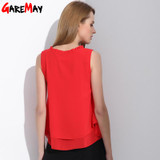 GAREMAY Women Summer Tops Sleeveless Feminine Blouses Loose Ruffle White Shirt Fashion Chiffon Blouse For Women Blusas 001A