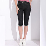 GAREMAY High Waist Jeans Women Sknniy Plus Size Sretch Flanging Knee Length Female Jeans Woman Black Denim Womens Shorts Summer