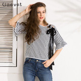 Gaovot 2018 Summer Women Tops Series Spring Fashion Striped Hollow Lacy Bow Flare Sleeve Sexy Blouse Shirts Women kw172011