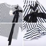 Gaovot 2018 Summer Women Tops Series Spring Fashion Striped Hollow Lacy Bow Flare Sleeve Sexy Blouse Shirts Women kw172011