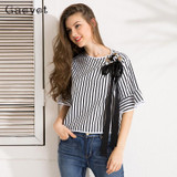 Gaovot 2018 Summer Women Tops Series Spring Fashion Striped Hollow Lacy Bow Flare Sleeve Sexy Blouse Shirts Women kw172011