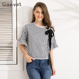 Gaovot 2018 Summer Women Tops Series Spring Fashion Striped Hollow Lacy Bow Flare Sleeve Sexy Blouse Shirts Women kw172011