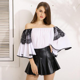 Gaovot 2018 Summer Women Blouses Series Spring Fashion Slash Mesh Patchwork Flare Sleeve Chiffon Tops Shirts For Woman KW172001