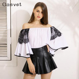 Gaovot 2018 Summer Women Blouses Series Spring Fashion Slash Mesh Patchwork Flare Sleeve Chiffon Tops Shirts For Woman KW172001