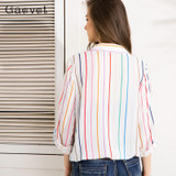 Gaovot 2018 Spring Women Blouse Shirt Series Fashion Colorful Striped Chiffon Cross V Neck Pocket Blouse Shirt Women KW172010