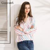 Gaovot 2018 Spring Women Blouse Shirt Series Fashion Colorful Striped Chiffon Cross V Neck Pocket Blouse Shirt Women KW172010