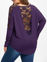 Gamiss Women Tunic Tops Large Size Lace Insert Sheer T-Shirt Spring Female Casual Round Neck Long Sleeve Tee Plus Size XL-5XL