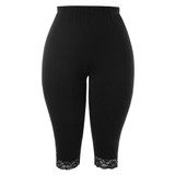 Gamiss Women Summer Plus Size 5XL High Elastic Waist Lace Panel Leggings Casual Knee Length Fitted Leggings Women Pencil Pants